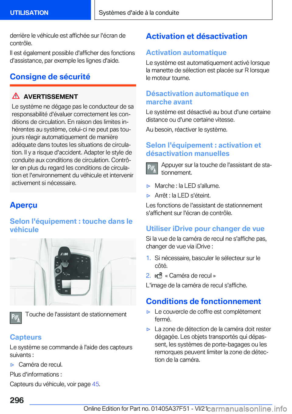 BMW M3 2022  Notices Demploi (in French) �d�e�r�r�i�è�r�e��l�e��v�é�h�i�c�u�l�e��e�s�t��a�f�f�i�c�h�é�e��s�u�r��l�'�é�c�r�a�n��d�e�c�o�n�t�r�