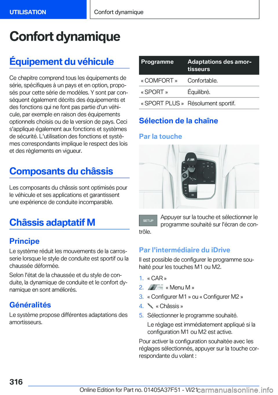 BMW M3 2022  Notices Demploi (in French) �C�o�n�f�o�r�t��d�y�n�a�m�i�q�u�e�