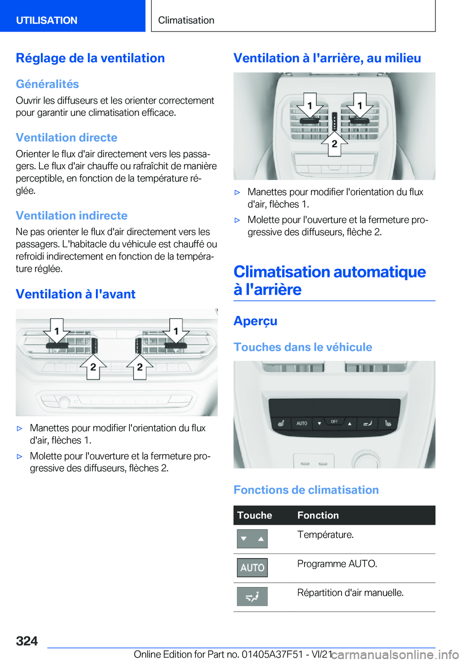 BMW M3 2022  Notices Demploi (in French) �R�é�g�l�a�g�e��d�e��l�a��v�e�n�t�i�l�a�t�i�o�n�G�é�n�é�r�a�l�i�t�é�s
�O�u�v�r�i�r��l�e�s��d�i�f�f�u�s�e�u�r�s��e�t��l�e�s��o�r�i�e�n�t�e�r��c�o�r�r�e�c�t�e�m�e�n�t
�p�o�u�r��g�a�r�a�n�t