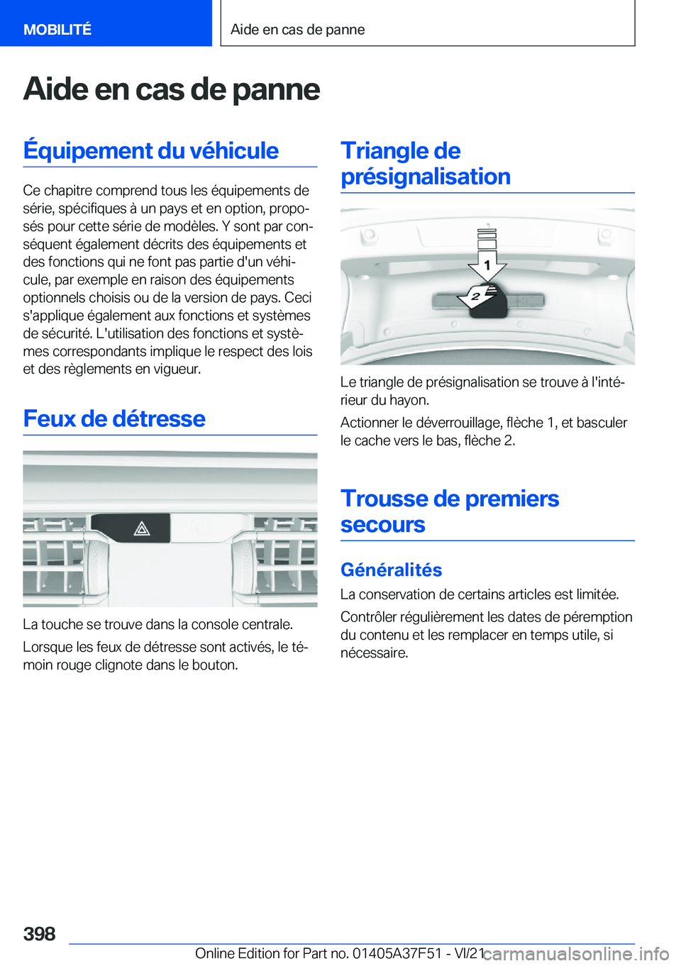 BMW M3 2022  Notices Demploi (in French) �A�i�d�e��e�n��c�a�s��d�e��p�a�n�n�e�