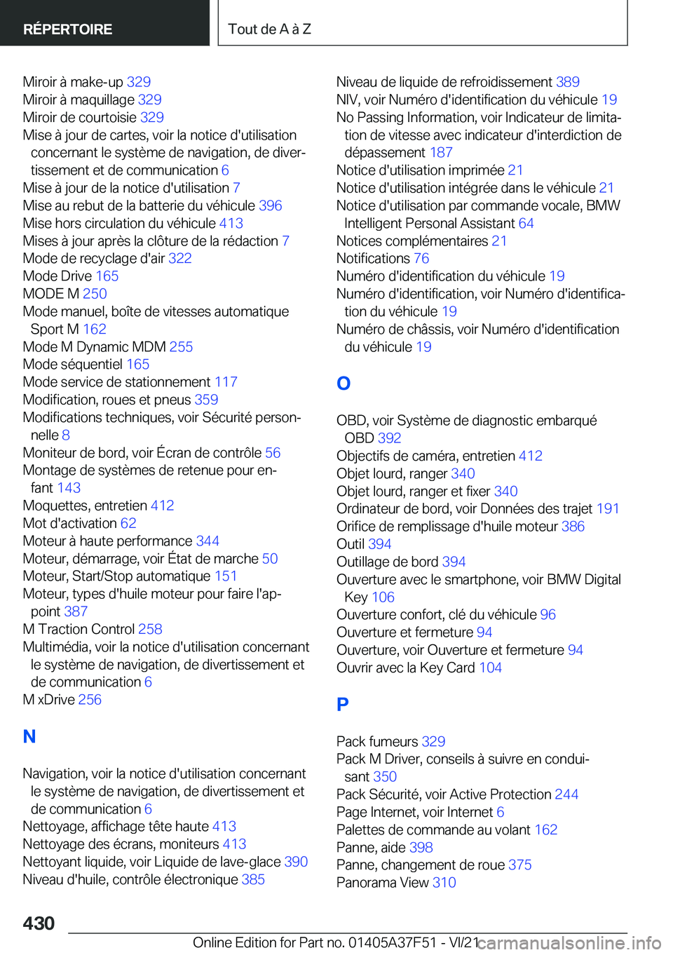 BMW M3 2022  Notices Demploi (in French) �M�i�r�o�i�r��