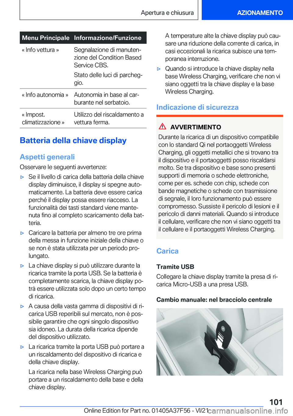 BMW M3 2022  Libretti Di Uso E manutenzione (in Italian) �M�e�n�u��P�r�i�n�c�i�p�a�l�e�I�n�f�o�r�m�a�z�i�o�n�e�/�F�u�n�z�i�o�n�e�«��I�n�f�o��v�e�t�t�u�r�a��{�S�e�g�n�a�l�a�z�i�o�n�e��d�i��m�a�n�u�t�e�nª
�z�i�o�n�e��d�e�l��C�o�n�d�i�t�i�o�n��B�a�