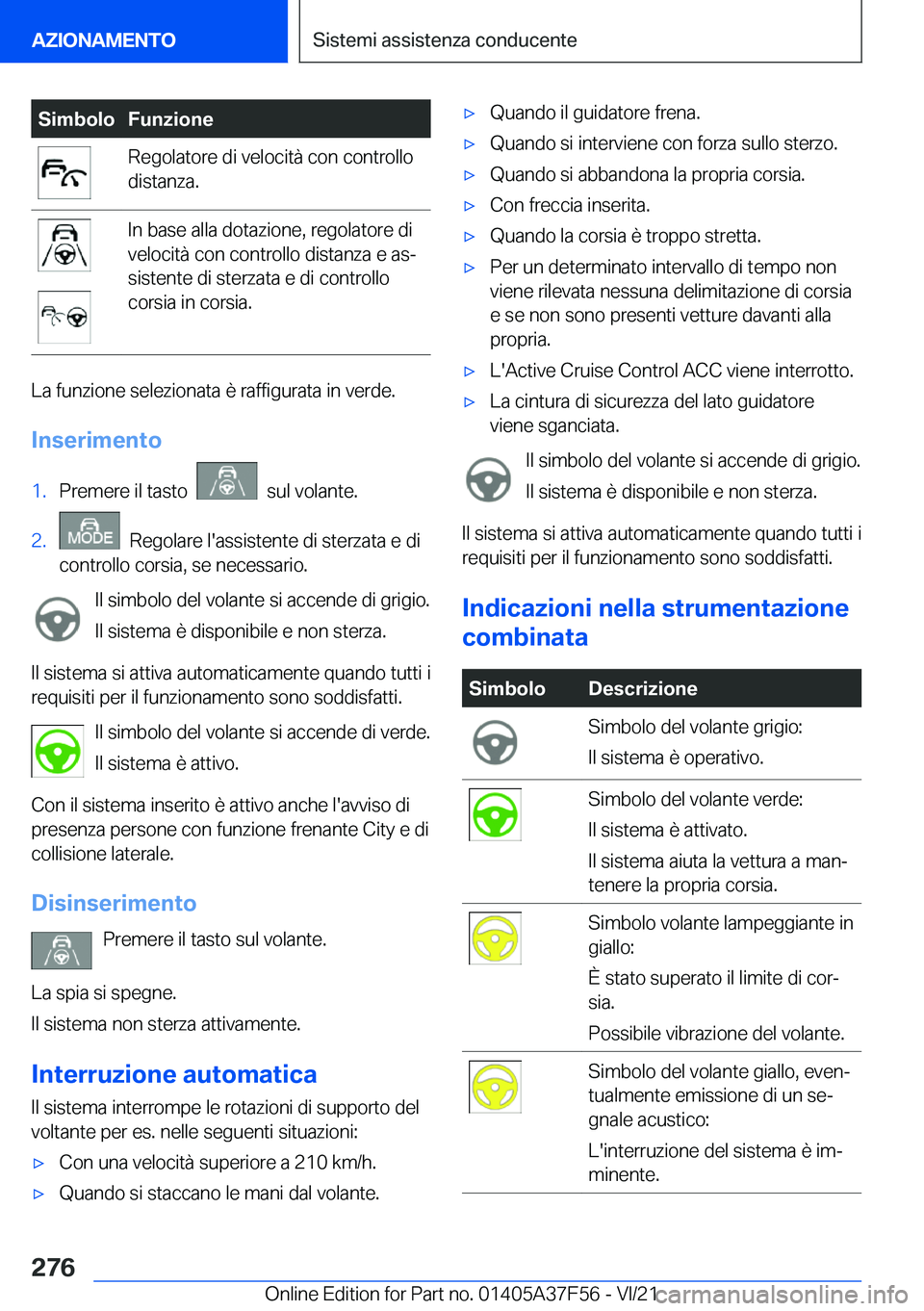 BMW M3 2022  Libretti Di Uso E manutenzione (in Italian) �S�i�m�b�o�l�o�F�u�n�z�i�o�n�e�R�e�g�o�l�a�t�o�r�e��d�i��v�e�l�o�c�i�t�
