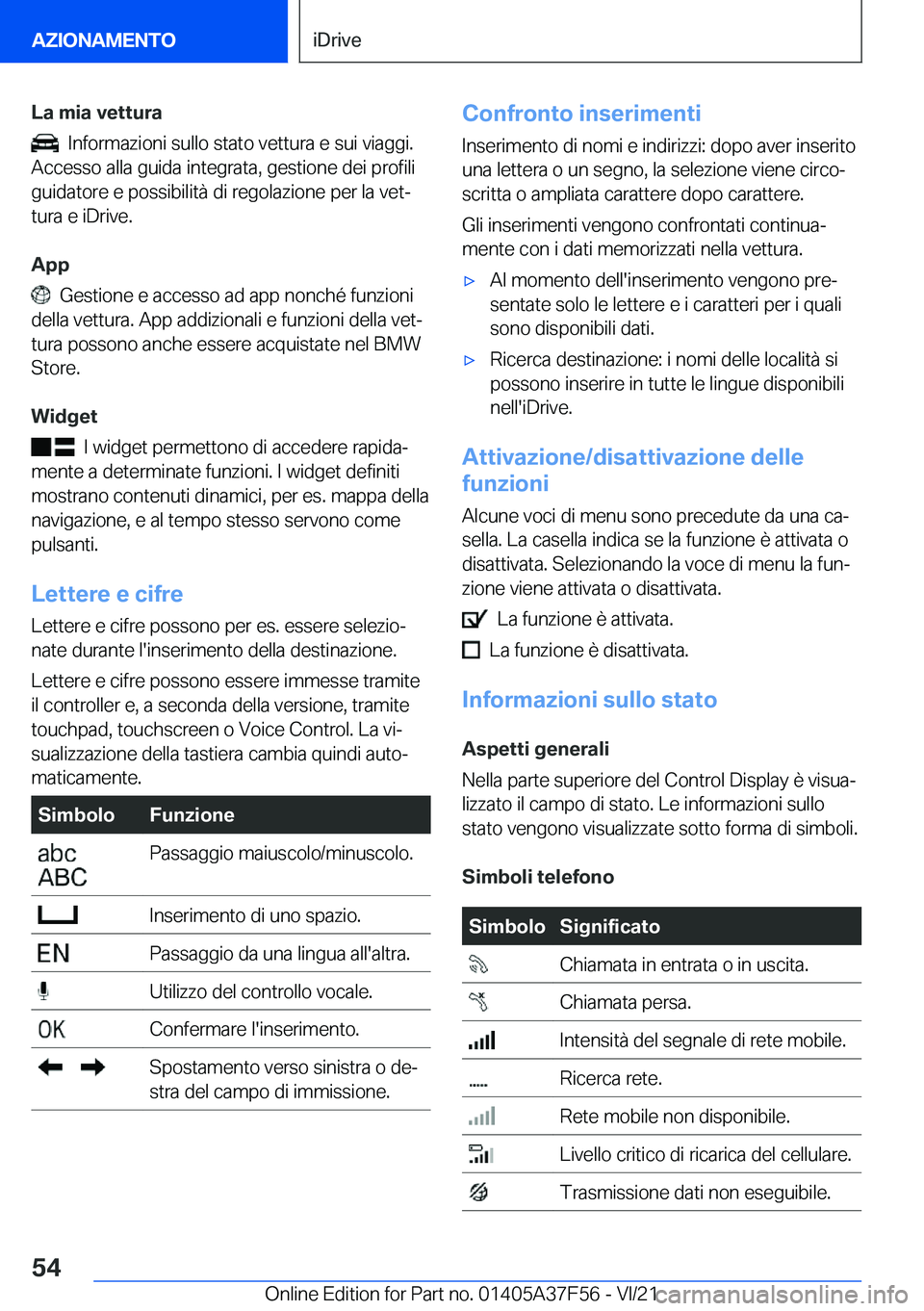 BMW M3 2022  Libretti Di Uso E manutenzione (in Italian) �L�a��m�i�a��v�e�t�t�u�r�a
���I�n�f�o�r�m�a�z�i�o�n�i��s�u�l�l�o��s�t�a�t�o��v�e�t�t�u�r�a��e��s�u�i��v�i�a�g�g�i�.
�A�c�c�e�s�s�o��a�l�l�a��g�u�i�d�a��i�n�t�e�g�r�a�t�a�,��g�e�s�t�i�o�n