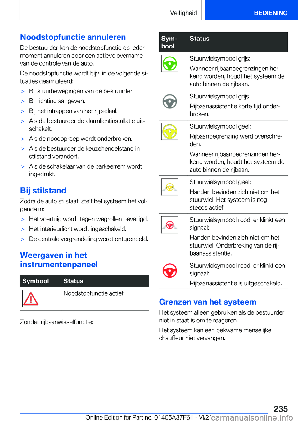 BMW M3 2022  Instructieboekjes (in Dutch) �N�o�o�d�s�t�o�p�f�u�n�c�t�i�e��a�n�n�u�l�e�r�e�n
�D�e��b�e�s�t�u�u�r�d�e�r��k�a�n��d�e��n�o�o�d�s�t�o�p�f�u�n�c�t�i�e��o�p��i�e�d�e�r
�m�o�m�e�n�t��a�n�n�u�l�e�r�e�n��d�o�o�r��e�e�n��a�c�t