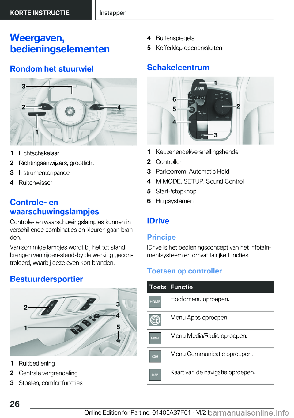 BMW M3 2022  Instructieboekjes (in Dutch) �W�e�e�r�g�a�v�e�n�,�b�e�d�i�e�n�i�n�g�s�e�l�e�m�e�n�t�e�n
�R�o�n�d�o�m��h�e�t��s�t�u�u�r�w�i�e�l
�1�L�i�c�h�t�s�c�h�a�k�e�l�a�a�r�2�R�i�c�h�t�i�n�g�a�a�n�w�i�j�z�e�r�s�,��g�r�o�o�t�l�i�c�h�t�3�I�n