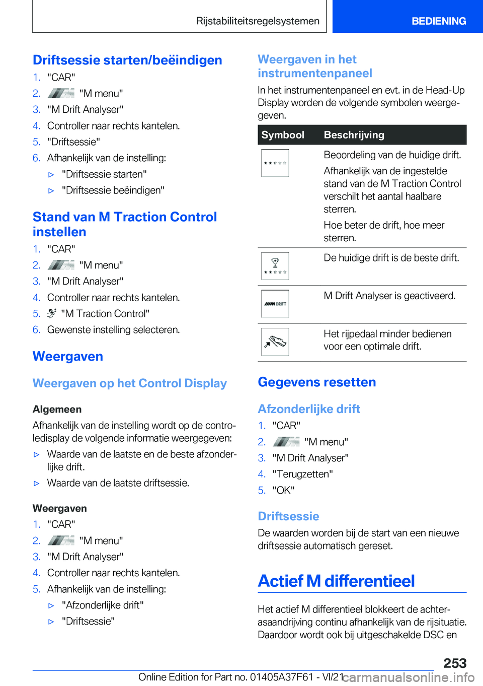 BMW M3 2022  Instructieboekjes (in Dutch) �D�r�i�f�t�s�e�s�s�i�e��s�t�a�r�t�e�n�/�b�e�