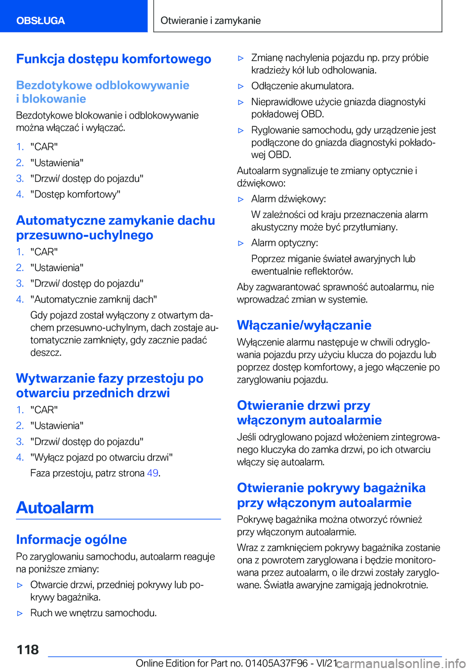 BMW M3 2022  Instrukcja obsługi (in Polish) �F�u�n�k�c�j�a��d�o�s�t�