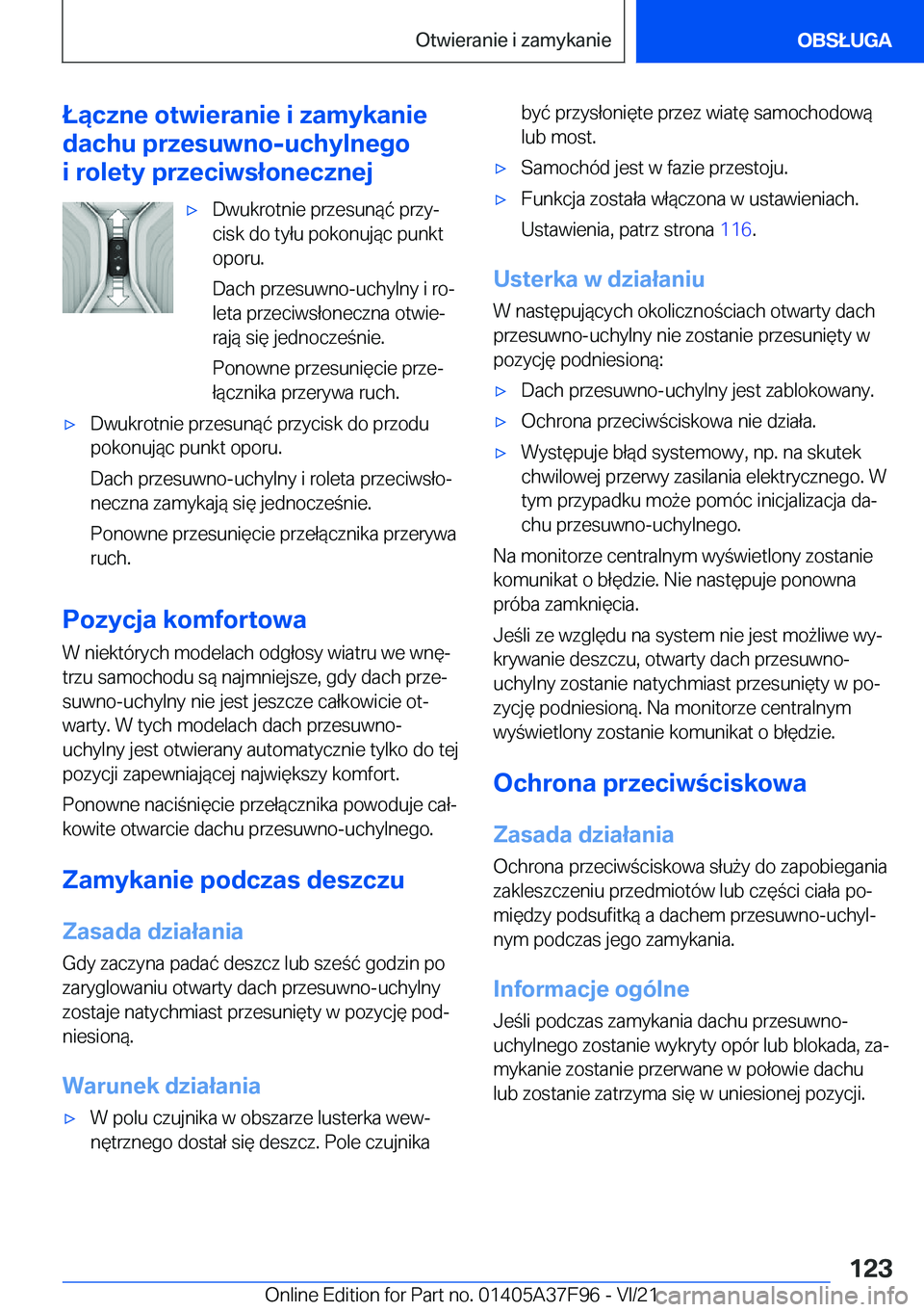 BMW M3 2022  Instrukcja obsługi (in Polish) �Ł�ą�c�z�n�e��o�t�w�i�e�r�a�n�i�e��i��z�a�m�y�k�a�n�i�e
�d�a�c�h�u��p�r�z�e�s�u�w�n�o�-�u�c�h�y�l�n�e�g�o
�i��r�o�l�e�t�y��p�r�z�e�c�i�w�s�ł�o�n�e�c�z�n�e�j'x�D�w�u�k�r�o�t�n�i�e��p�r�z�