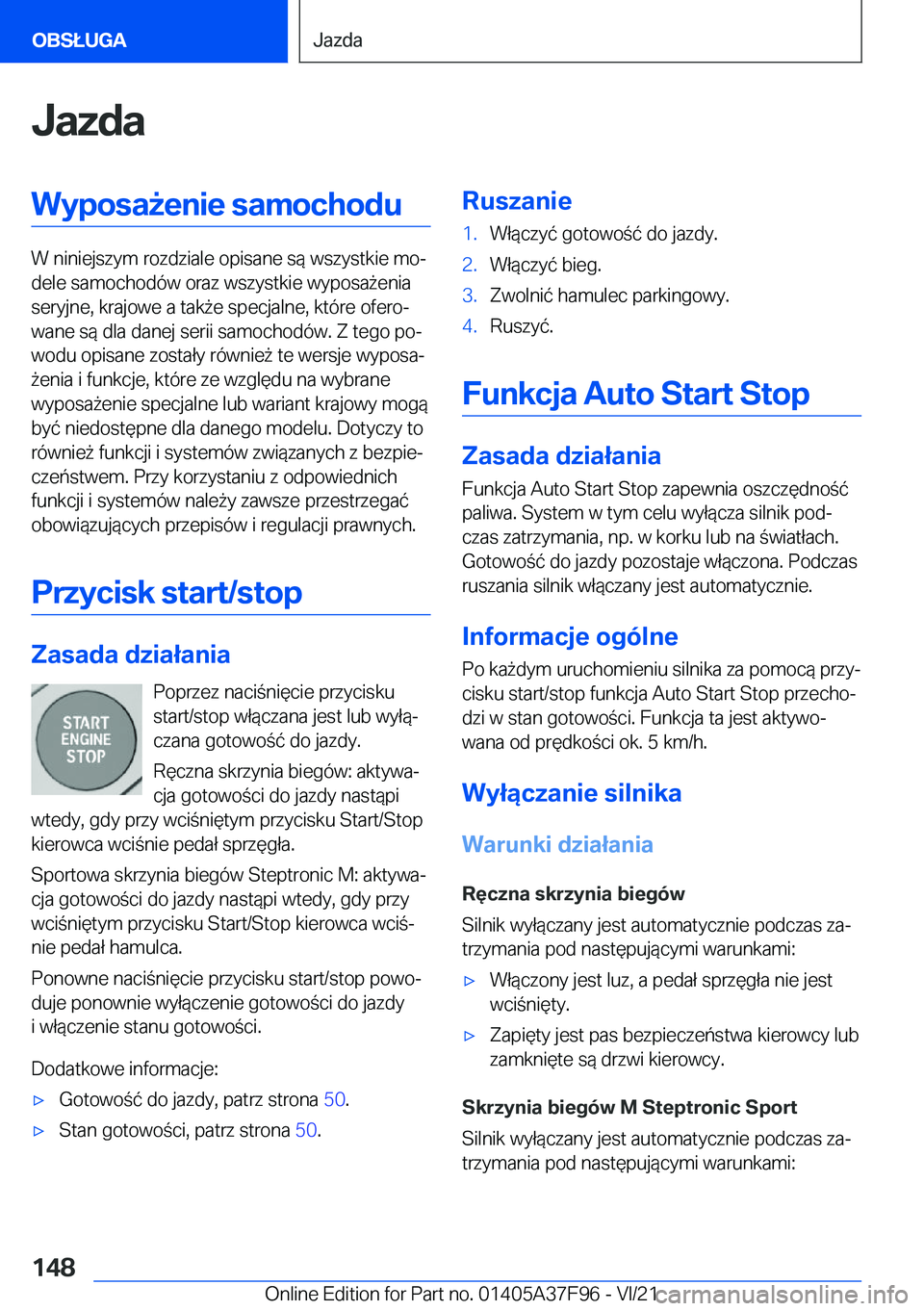 BMW M3 2022  Instrukcja obsługi (in Polish) �J�a�z�d�a�W�y�p�o�s�a9�e�n�i�e��s�a�m�o�c�h�o�d�u
�W��n�i�n�i�e�j�s�z�y�m��r�o�z�d�z�i�a�l�e��o�p�i�s�a�n�e��s�