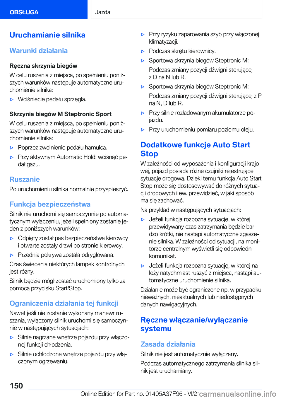 BMW M3 2022  Instrukcja obsługi (in Polish) �U�r�u�c�h�a�m�i�a�n�i�e��s�i�l�n�i�k�a�W�a�r�u�n�k�i��d�z�i�a�ł�a�n�i�a
�R�