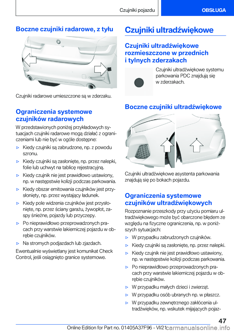 BMW M3 2022  Instrukcja obsługi (in Polish) �B�o�c�z�n�e��c�z�u�j�n�i�k�i��r�a�d�a�r�o�w�e�,��z��t�y�ł�u
�C�z�u�j�n�i�k�i��r�a�d�a�r�o�w�e��u�m�i�e�s�z�c�z�o�n�e��s�