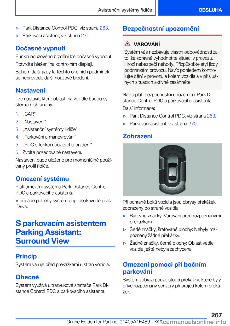 BMW M3 2021  Návod na použití (in Czech) 'x�P�a�r�k��D�i�s�t�a�n�c�e��C�o�n�t�r�o�l��P�D�C�,��v�i�z��s�t�r�a�n�a��2�6�3�.'x�P�a�r�k�o�v�a�c�