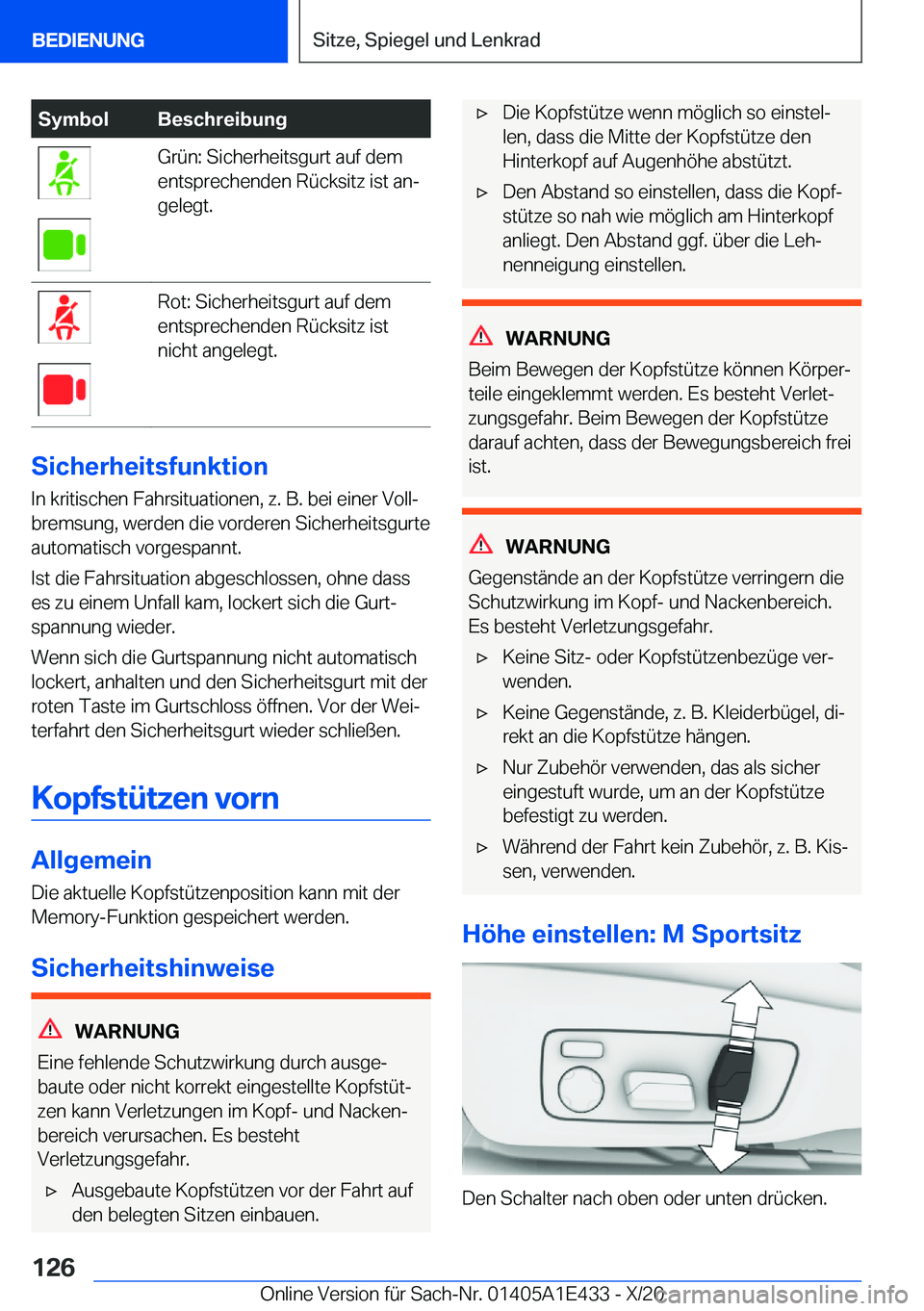 BMW M3 2021  Betriebsanleitungen (in German) �S�y�m�b�o�l�B�e�s�c�h�r�e�i�b�u�n�g�G�r�