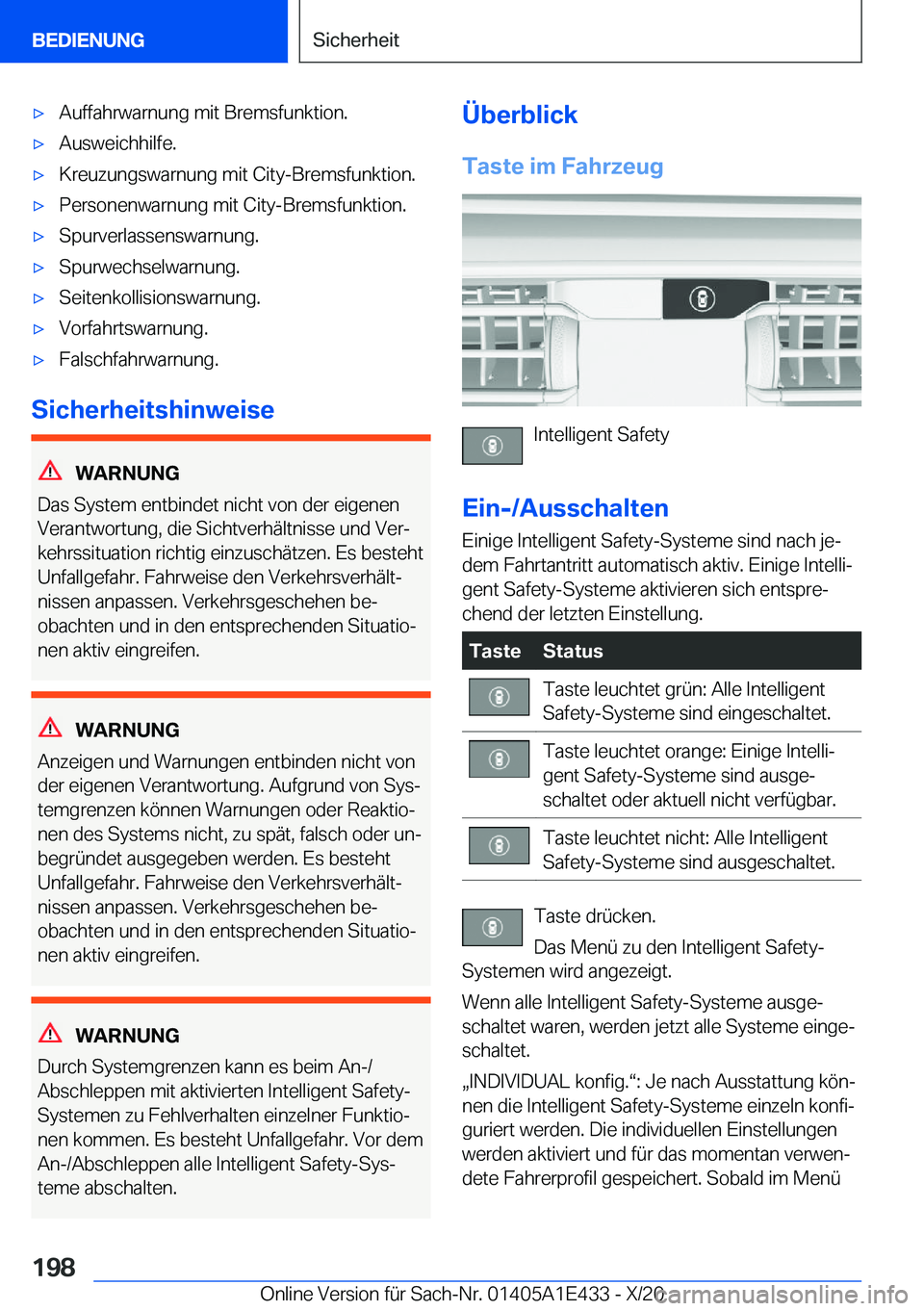 BMW M3 2021  Betriebsanleitungen (in German) 'x�A�u�f�f�a�h�r�w�a�r�n�u�n�g��m�i�t��B�r�e�m�s�f�u�n�k�t�i�o�n�.'x�A�u�s�w�e�i�c�h�h�i�l�f�e�.'x�K�r�e�u�z�u�n�g�s�w�a�r�n�u�n�g��m�i�t��C�i�t�y�-�B�r�e�m�s�f�u�n�k�t�i�o�n�.'x�P