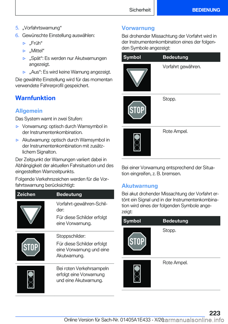 BMW M3 2021  Betriebsanleitungen (in German) �5�.x�V�o�r�f�a�h�r�t�s�w�a�r�n�u�n�gv�6�.�G�e�w�