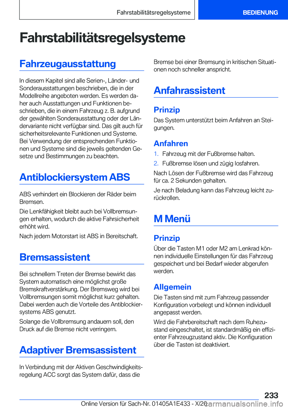 BMW M3 2021  Betriebsanleitungen (in German) �F�a�h�r�s�t�a�b�i�l�i�t�