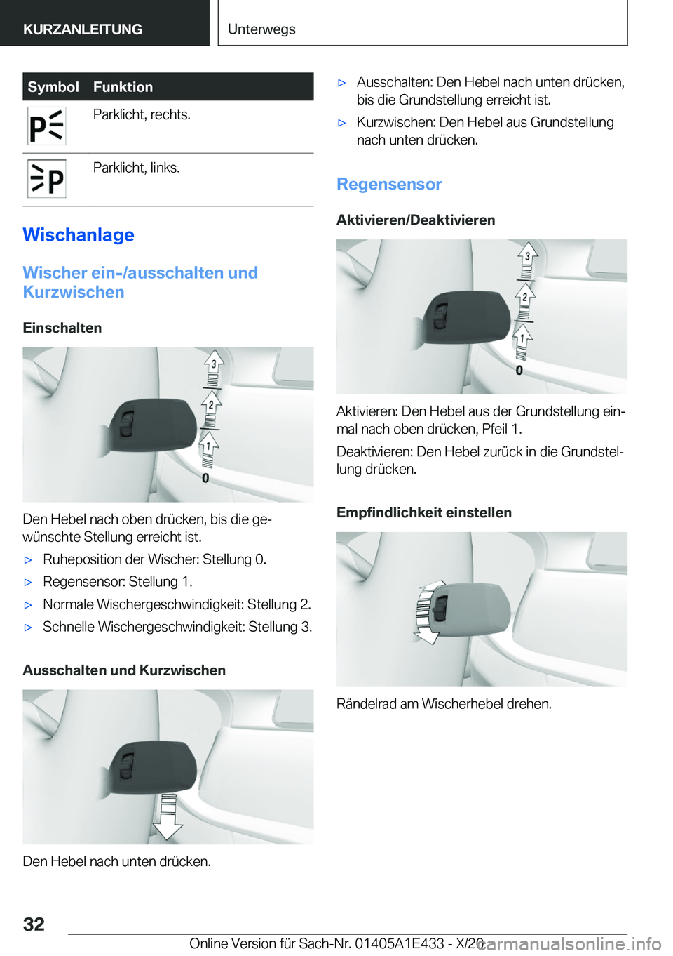 BMW M3 2021  Betriebsanleitungen (in German) �S�y�m�b�o�l�F�u�n�k�t�i�o�n�P�a�r�k�l�i�c�h�t�,��r�e�c�h�t�s�.�P�a�r�k�l�i�c�h�t�,��l�i�n�k�s�.
�W�i�s�c�h�a�n�l�a�g�e
�W�i�s�c�h�e�r��e�i�n�-�/�a�u�s�s�c�h�a�l�t�e�n��u�n�d
�K�u�r�z�w�i�s�c�h�e�