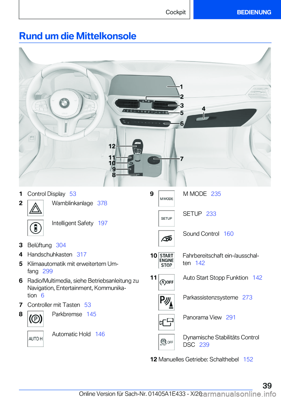 BMW M3 2021  Betriebsanleitungen (in German) �R�u�n�d��u�m��d�i�e��M�i�t�t�e�l�k�o�n�s�o�l�e�1�C�o�n�t�r�o�l��D�i�s�p�l�a�y\_�5�3�2�W�a�r�n�b�l�i�n�k�a�n�l�a�g�e\_ �3�7�8�I�n�t�e�l�l�i�g�e�n�t��S�a�f�e�t�y\_ �1�9�7�3�B�e�l�