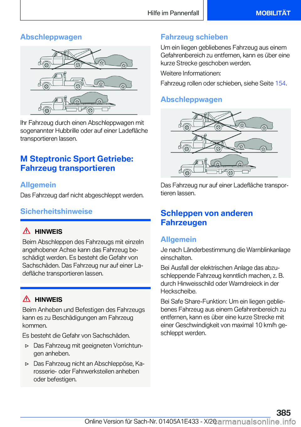 BMW M3 2021  Betriebsanleitungen (in German) �A�b�s�c�h�l�e�p�p�w�a�g�e�n
�I�h�r��F�a�h�r�z�e�u�g��d�u�r�c�h��e�i�n�e�n��A�b�s�c�h�l�e�p�p�w�a�g�e�n��m�i�t�s�o�g�e�n�a�n�n�t�e�r��H�u�b�b�r�i�l�l�e��o�d�e�r��a�u�f��e�i�n�e�r��L�a�d�e�f�