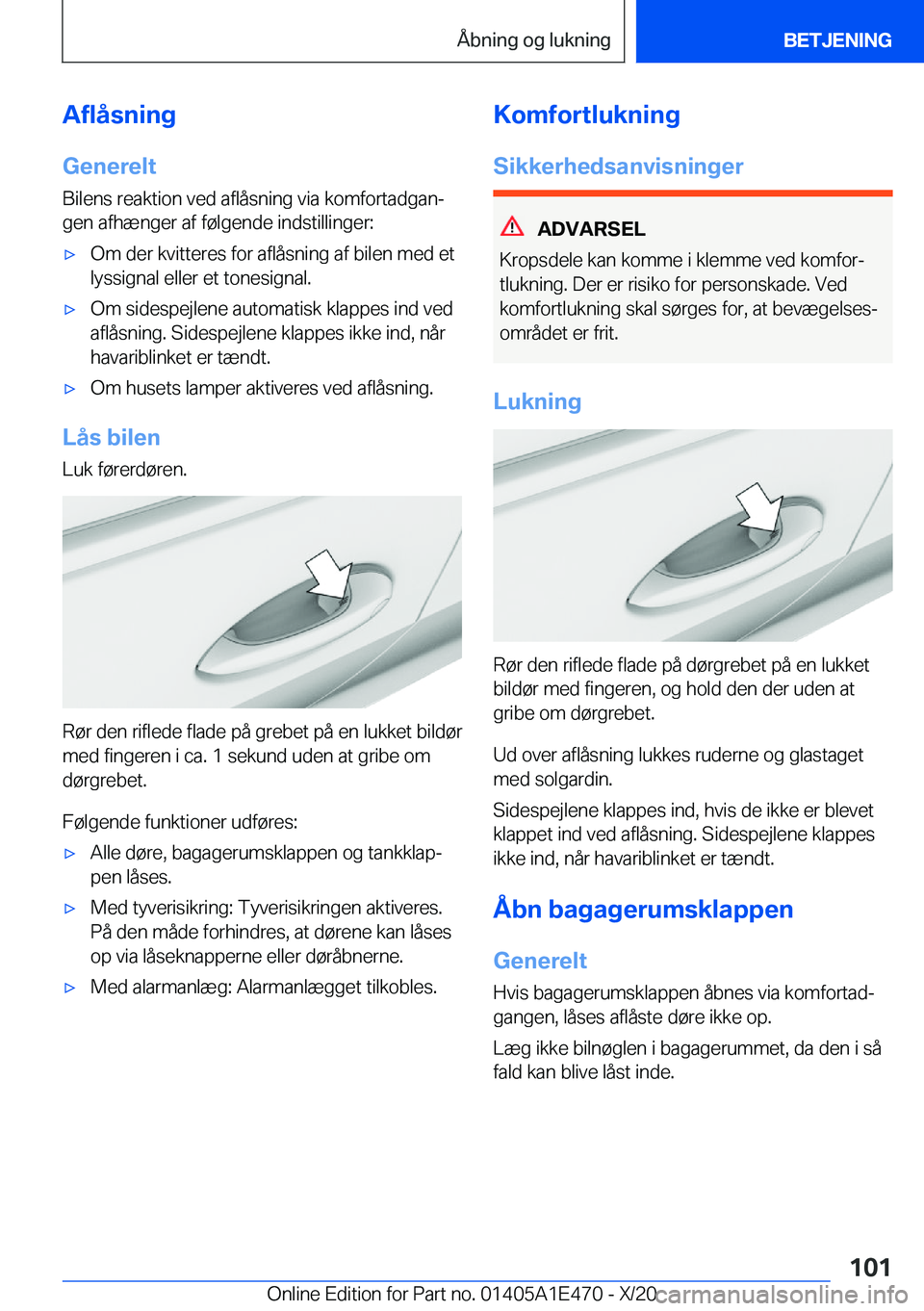 BMW M3 2021  InstruktionsbØger (in Danish) �A�f�l�å�s�n�i�n�g
�G�e�n�e�r�e�l�t
�B�i�l�e�n�s��r�e�a�k�t�i�o�n��v�e�d��a�f�l�å�s�n�i�n�g��v�i�a��k�o�m�f�o�r�t�a�d�g�a�nj
�g�e�n��a�f�h�æ�n�g�e�r��a�f��f�