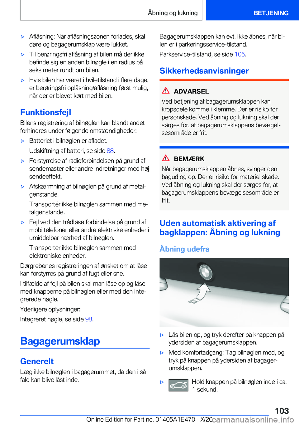 BMW M3 2021  InstruktionsbØger (in Danish) 'x�A�f�l�å�s�n�i�n�g�:��N�å�r��a�f�l�å�s�n�i�n�g�s�z�o�n�e�n��f�o�r�l�a�d�e�s�,��s�k�a�l
�d�