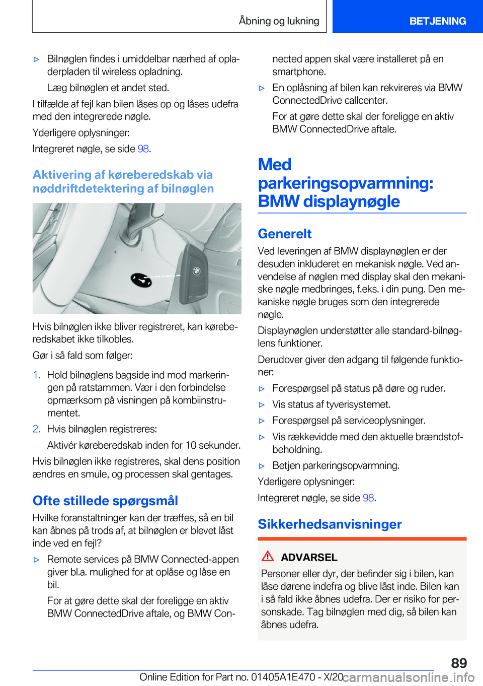 BMW M3 2021  InstruktionsbØger (in Danish) 'x�B�i�l�n�