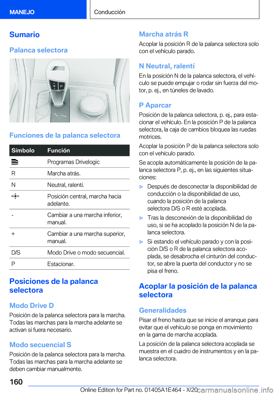 BMW M3 2021  Manuales de Empleo (in Spanish) �S�u�m�a�r�i�o�P�a�l�a�n�c�a��s�e�l�e�c�t�o�r�a
�F�u�n�c�i�o�n�e�s��d�e��l�a��p�a�l�a�n�c�a��s�e�l�e�c�t�o�r�a
�S�