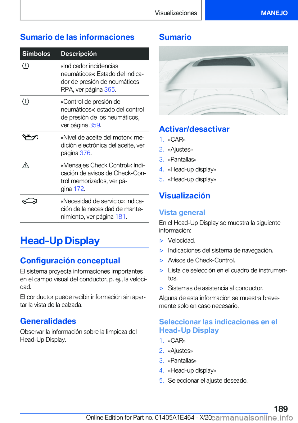 BMW M3 2021  Manuales de Empleo (in Spanish) �S�u�m�a�r�i�o��d�e��l�a�s��i�n�f�o�r�m�a�c�i�o�n�e�s�S�
