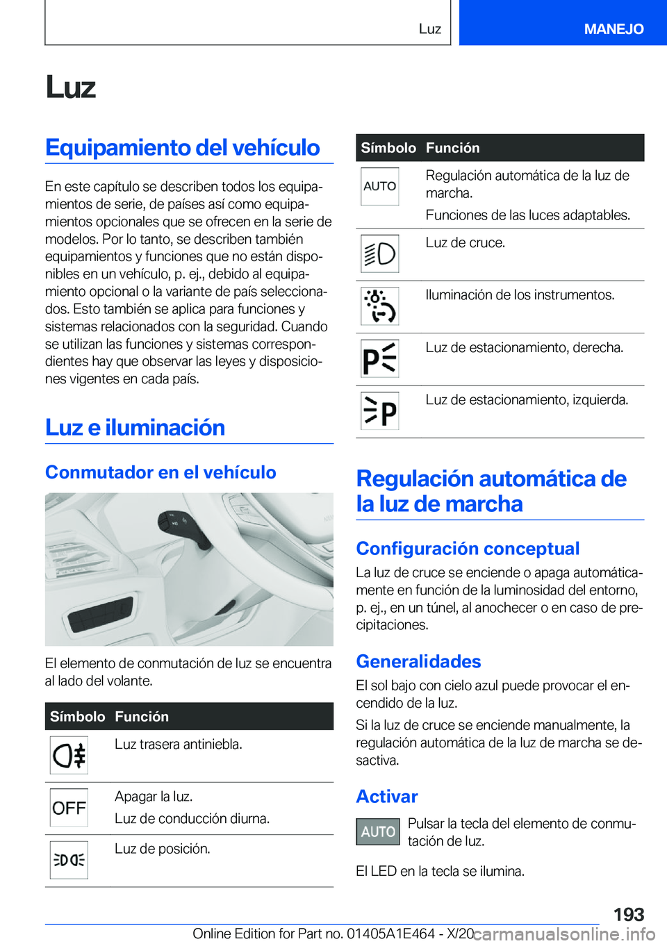 BMW M3 2021  Manuales de Empleo (in Spanish) �L�u�z�E�q�u�i�p�a�m�i�e�n�t�o��d�e�l��v�e�h�