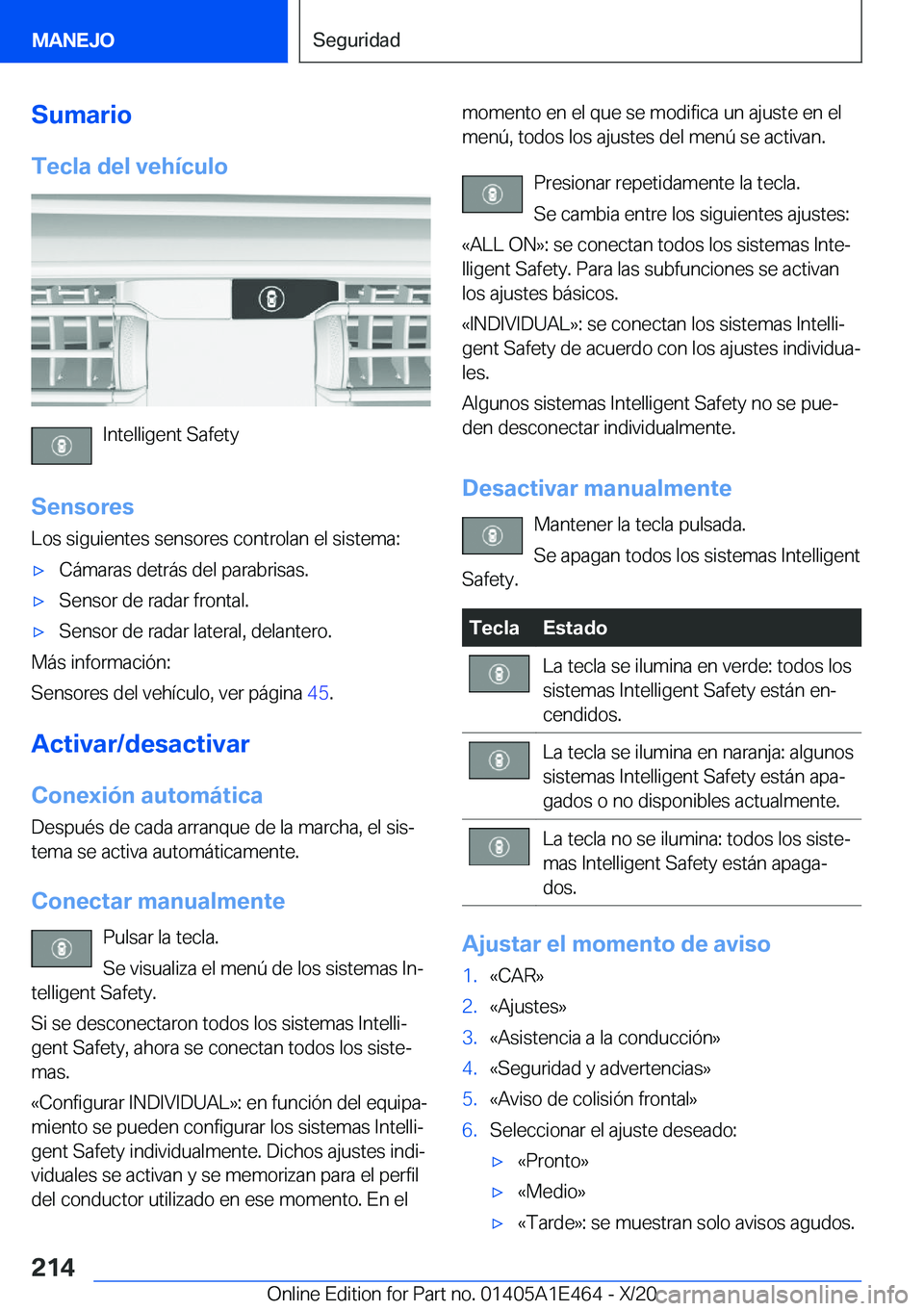 BMW M3 2021  Manuales de Empleo (in Spanish) �S�u�m�a�r�i�o�T�e�c�l�a��d�e�l��v�e�h�