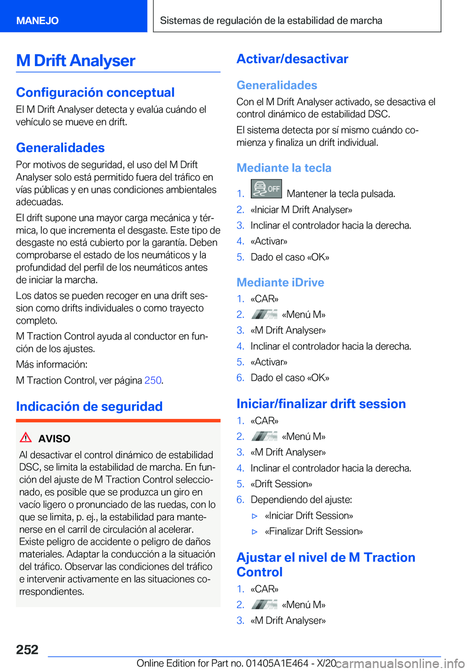BMW M3 2021  Manuales de Empleo (in Spanish) �M��D�r�i�f�t��A�n�a�l�y�s�e�r
�C�o�n�f�i�g�u�r�a�c�i�