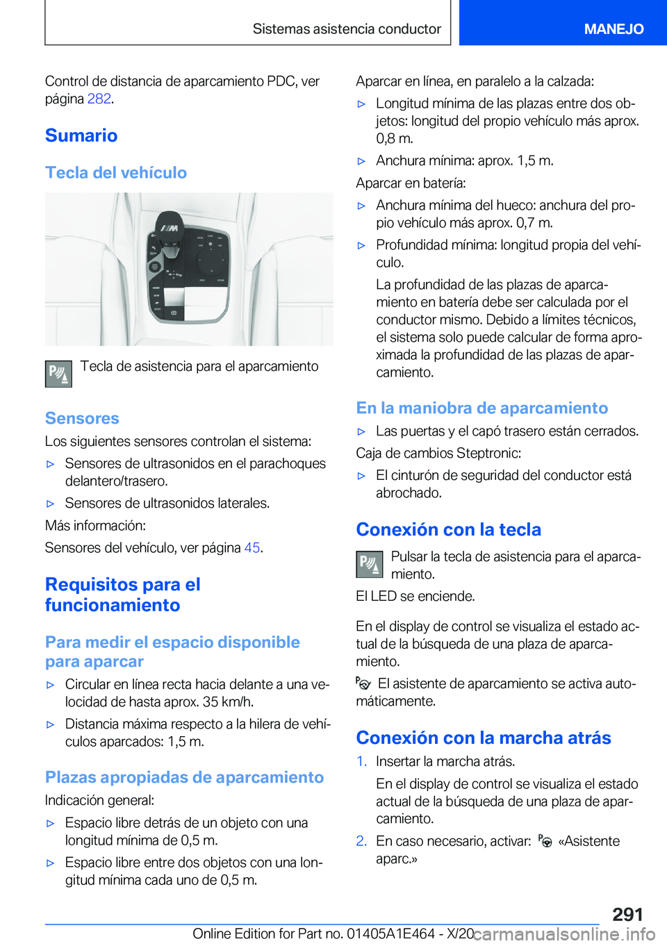 BMW M3 2021  Manuales de Empleo (in Spanish) �C�o�n�t�r�o�l��d�e��d�i�s�t�a�n�c�i�a��d�e��a�p�a�r�c�a�m�i�e�n�t�o��P�D�C�,��v�e�r�p�