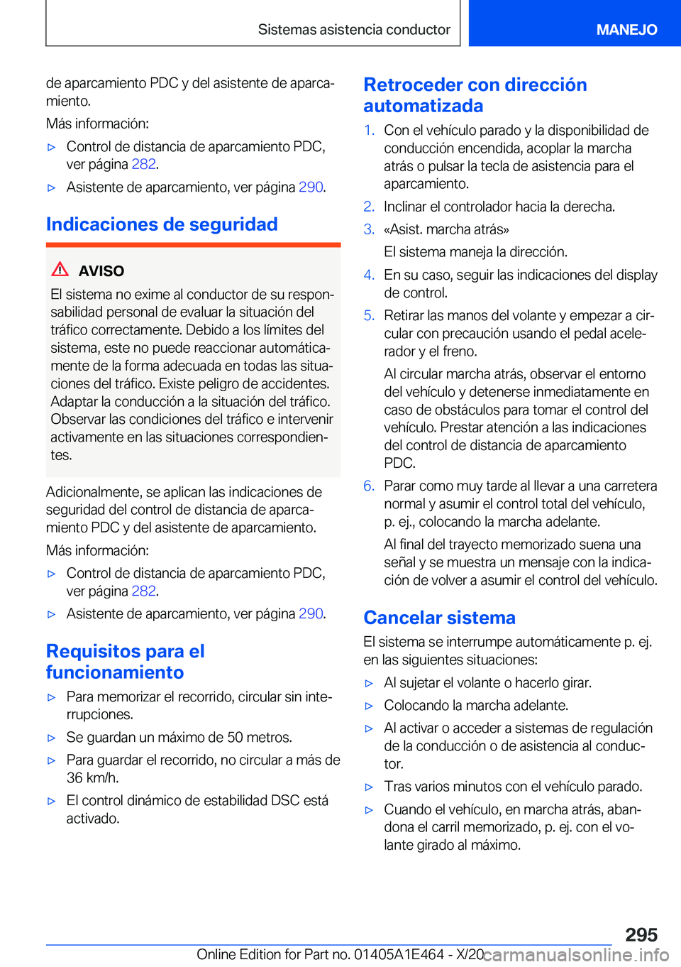 BMW M3 2021  Manuales de Empleo (in Spanish) �d�e��a�p�a�r�c�a�m�i�e�n�t�o��P�D�C��y��d�e�l��a�s�i�s�t�e�n�t�e��d�e��a�p�a�r�c�aª�m�i�e�n�t�o�.
�M�