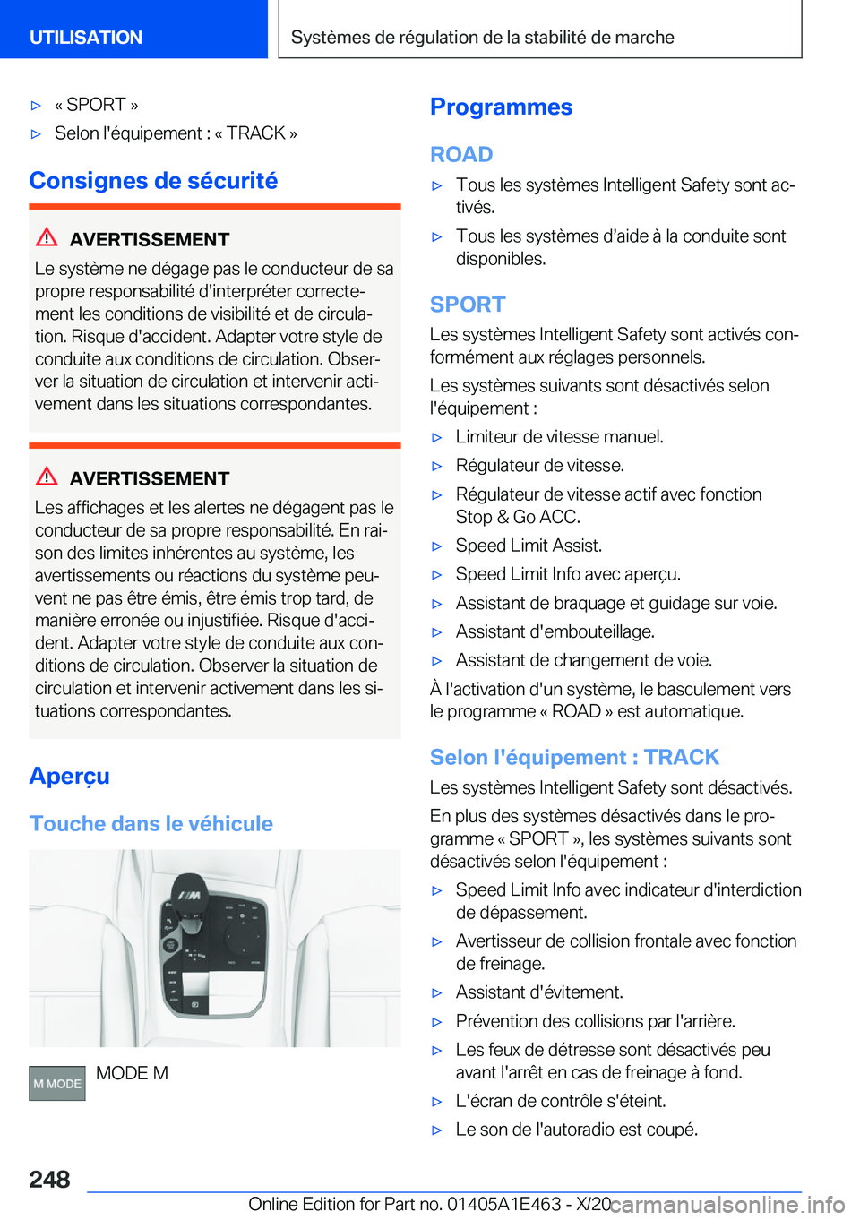 BMW M3 2021  Notices Demploi (in French) 'x�k��S�P�O�R�T��{'x�S�e�l�o�n��l�'�é�q�u�i�p�e�m�e�n�t��:��k��T�R�A�C�K��{
�C�o�n�s�i�g�n�e�s��d�e��s�é�c�u�r�i�t�é
�A�V�E�R�T�I�S�S�E�M�E�N�T
�L�e��s�y�s�t�è�m�e��n�e��d�