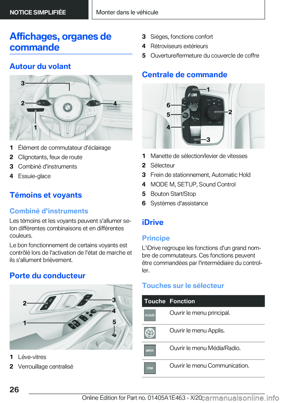 BMW M3 2021  Notices Demploi (in French) �A�f�f�i�c�h�a�g�e�s�,��o�r�g�a�n�e�s��d�e�c�o�m�m�a�n�d�e
�A�u�t�o�u�r��d�u��v�o�l�a�n�t
�1�