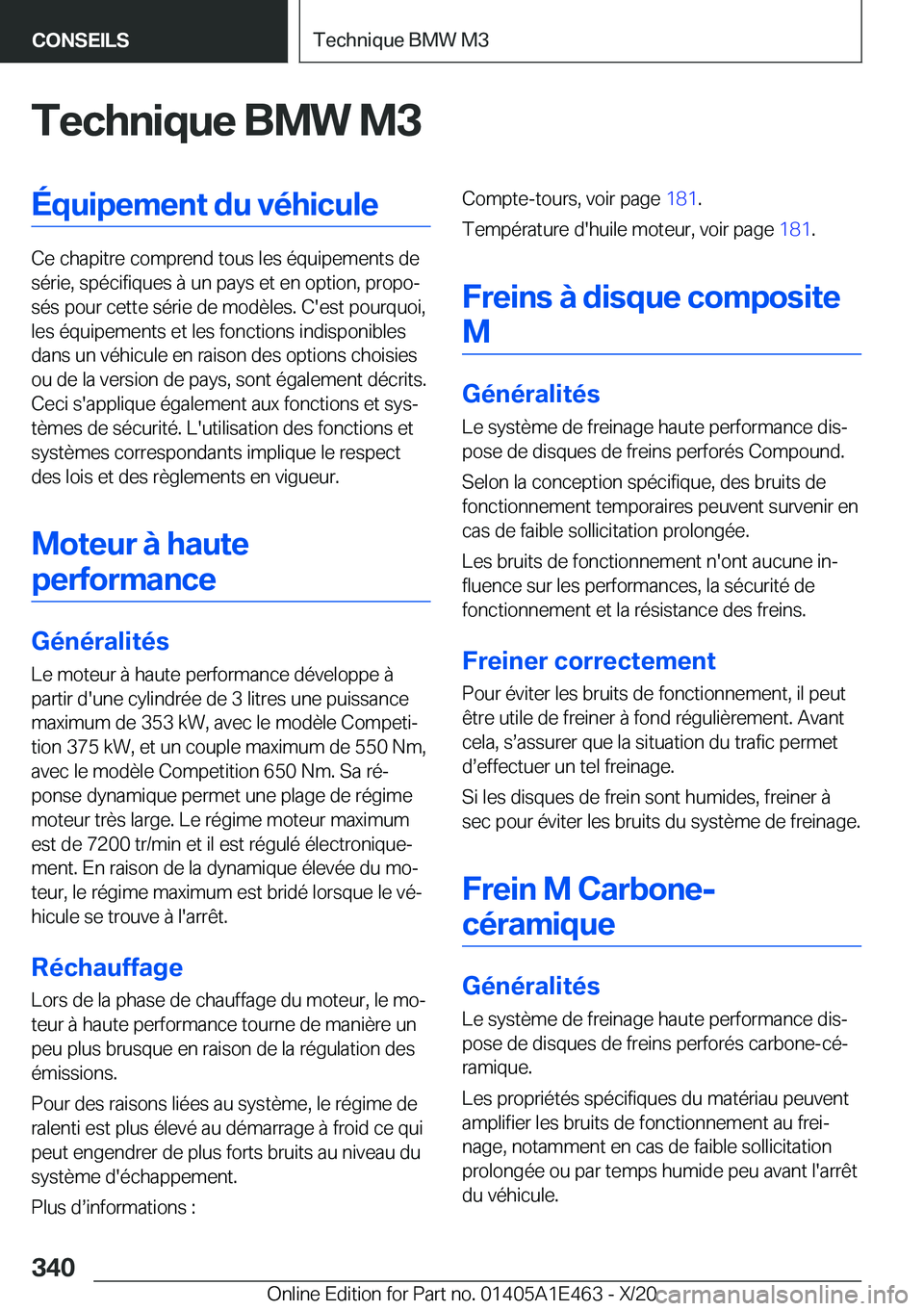 BMW M3 2021  Notices Demploi (in French) �T�e�c�h�n�i�q�u�e��B�M�W��M�3�