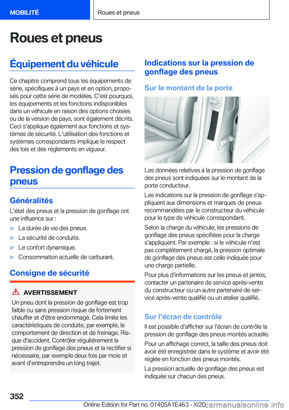 BMW M3 2021  Notices Demploi (in French) �R�o�u�e�s��e�t��p�n�e�u�s�