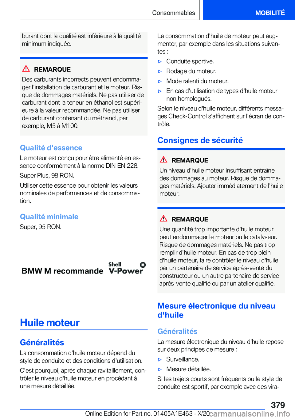 BMW M3 2021  Notices Demploi (in French) �b�u�r�a�n�t��d�o�n�t��l�a��q�u�a�l�i�t�é��e�s�t��i�n�f�é�r�i�e�u�r�e��