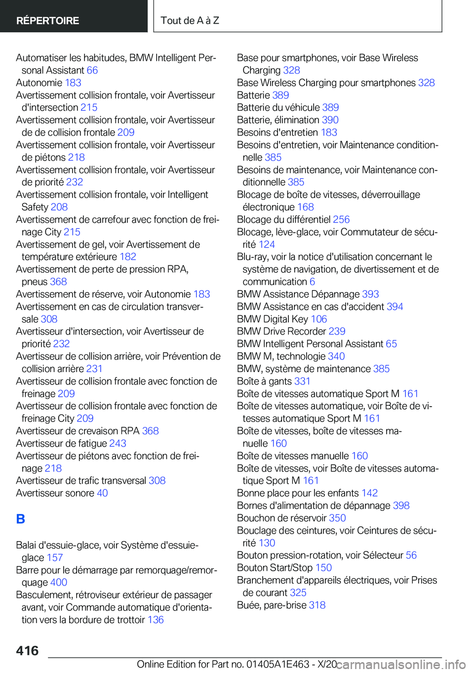 BMW M3 2021  Notices Demploi (in French) �A�u�t�o�m�a�t�i�s�e�r��l�e�s��h�a�b�i�t�u�d�e�s�,��B�M�W��I�n�t�e�l�l�i�g�e�n�t��P�e�rj�s�o�n�a�l��A�s�s�i�s�t�a�n�t� �6�6�
�A�u�t�o�n�o�m�i�e� �1�8�3�
�A�v�e�r�t�i�s�s�e�m�e�n�t��c�o�l�l