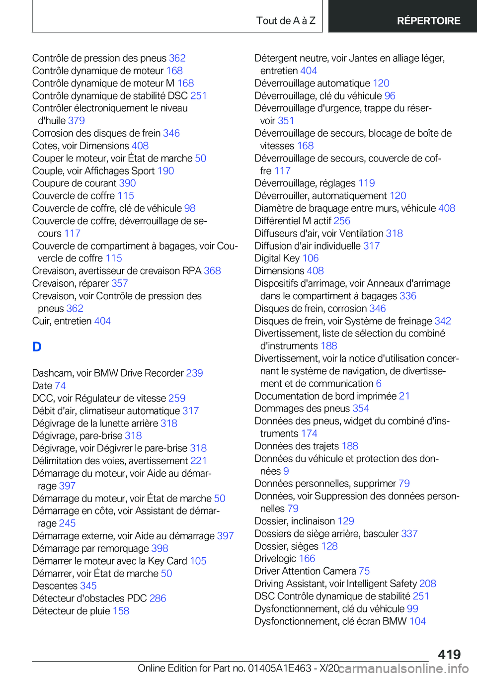 BMW M3 2021  Notices Demploi (in French) �C�o�n�t�r�