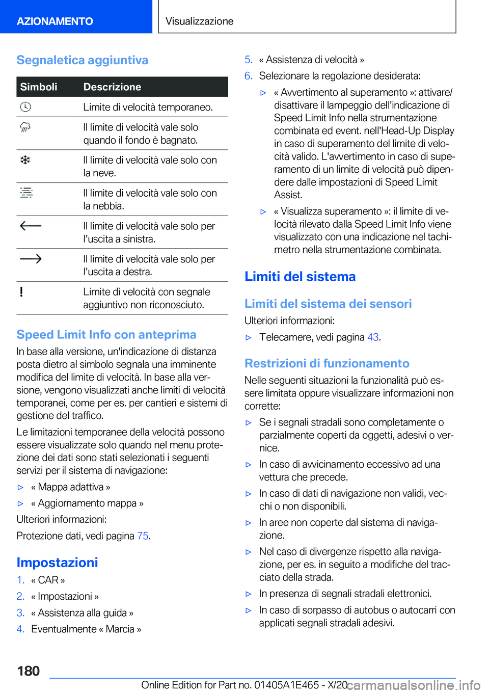 BMW M3 2021  Libretti Di Uso E manutenzione (in Italian) �S�e�g�n�a�l�e�t�i�c�a��a�g�g�i�u�n�t�i�v�a�S�i�m�b�o�l�i�D�e�s�c�r�i�z�i�o�n�e��L�i�m�i�t�e��d�i��v�e�l�o�c�i�t�