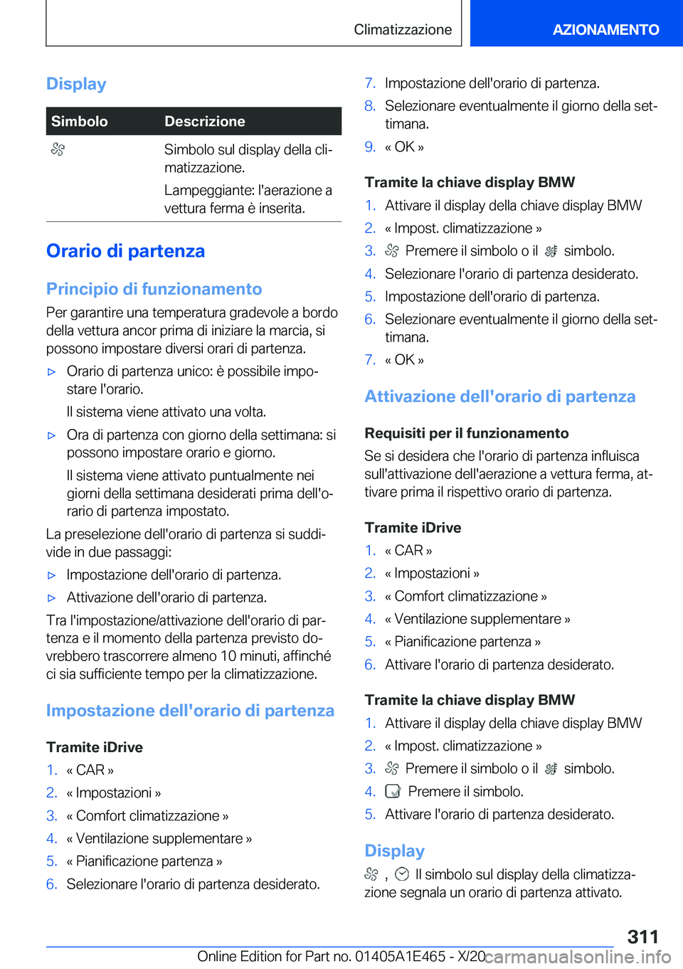 BMW M3 2021  Libretti Di Uso E manutenzione (in Italian) �D�i�s�p�l�a�y�S�i�m�b�o�l�o�D�e�s�c�r�i�z�i�o�n�e��S�i�m�b�o�l�o��s�u�l��d�i�s�p�l�a�y��d�e�l�l�a��c�l�iª
�m�a�t�i�z�z�a�z�i�o�n�e�.
�L�a�m�p�e�g�g�i�a�n�t�e�:��l�'�a�e�r�a�z�i�o�n�e��a

