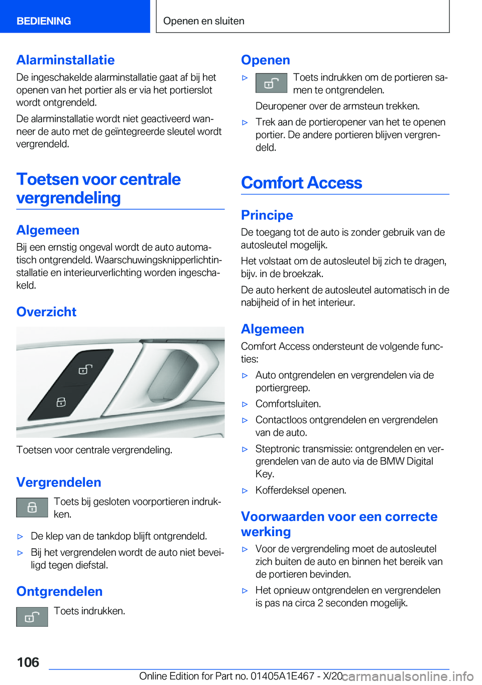 BMW M3 2021  Instructieboekjes (in Dutch) �A�l�a�r�m�i�n�s�t�a�l�l�a�t�i�e
�D�e��i�n�g�e�s�c�h�a�k�e�l�d�e��a�l�a�r�m�i�n�s�t�a�l�l�a�t�i�e��g�a�a�t��a�f��b�i�j��h�e�t �o�p�e�n�e�n��v�a�n��h�e�t��p�o�r�t�i�e�r��a�l�s��e�r��v�i�a�
