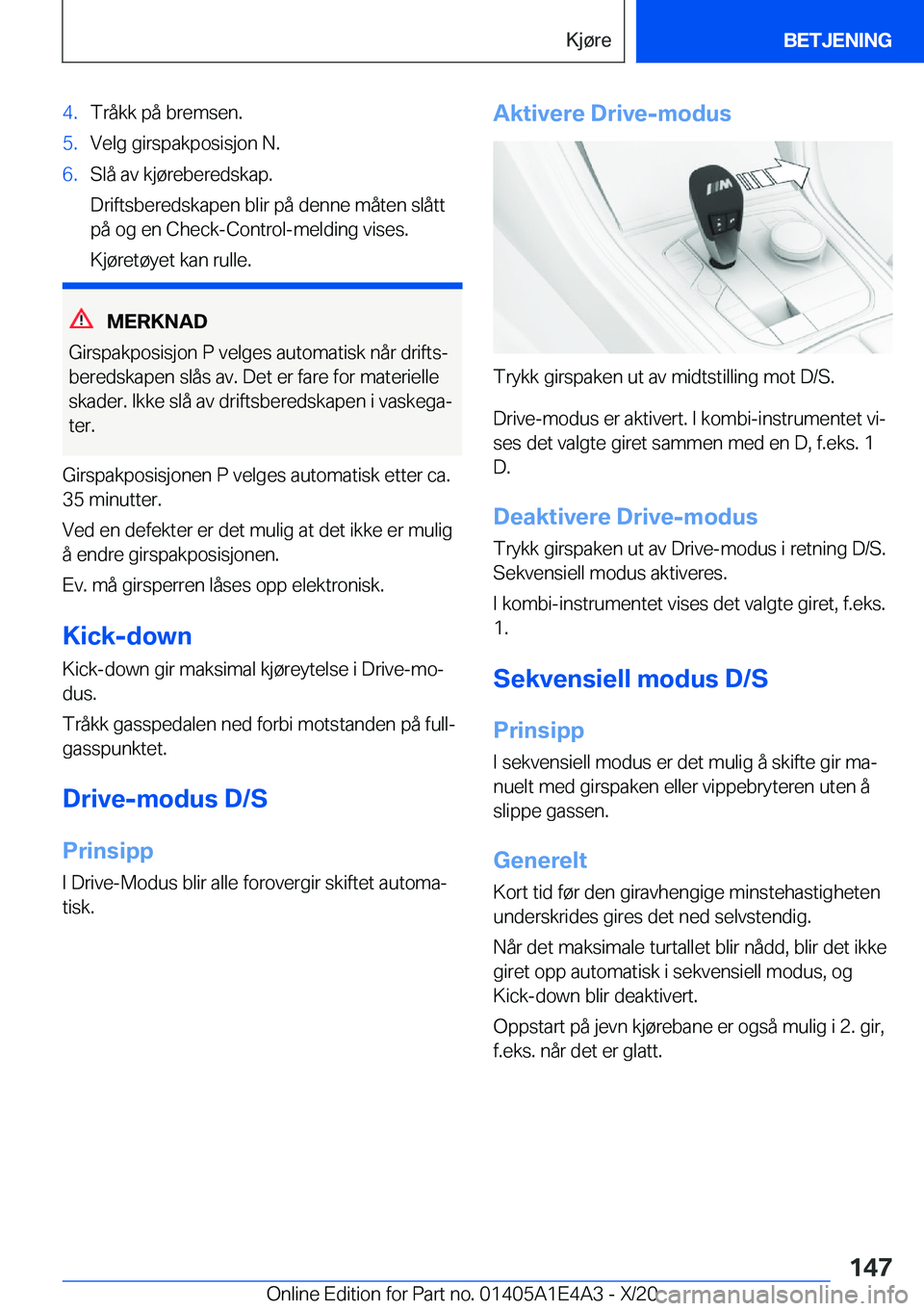 BMW M3 2021  InstruksjonsbØker (in Norwegian) �4�.�T�r�å�k�k��p�å��b�r�e�m�s�e�n�.�5�.�V�e�l�g��g�i�r�s�p�a�k�p�o�s�i�s�j�o�n��N�.�6�.�S�l�å��a�v��k�j�