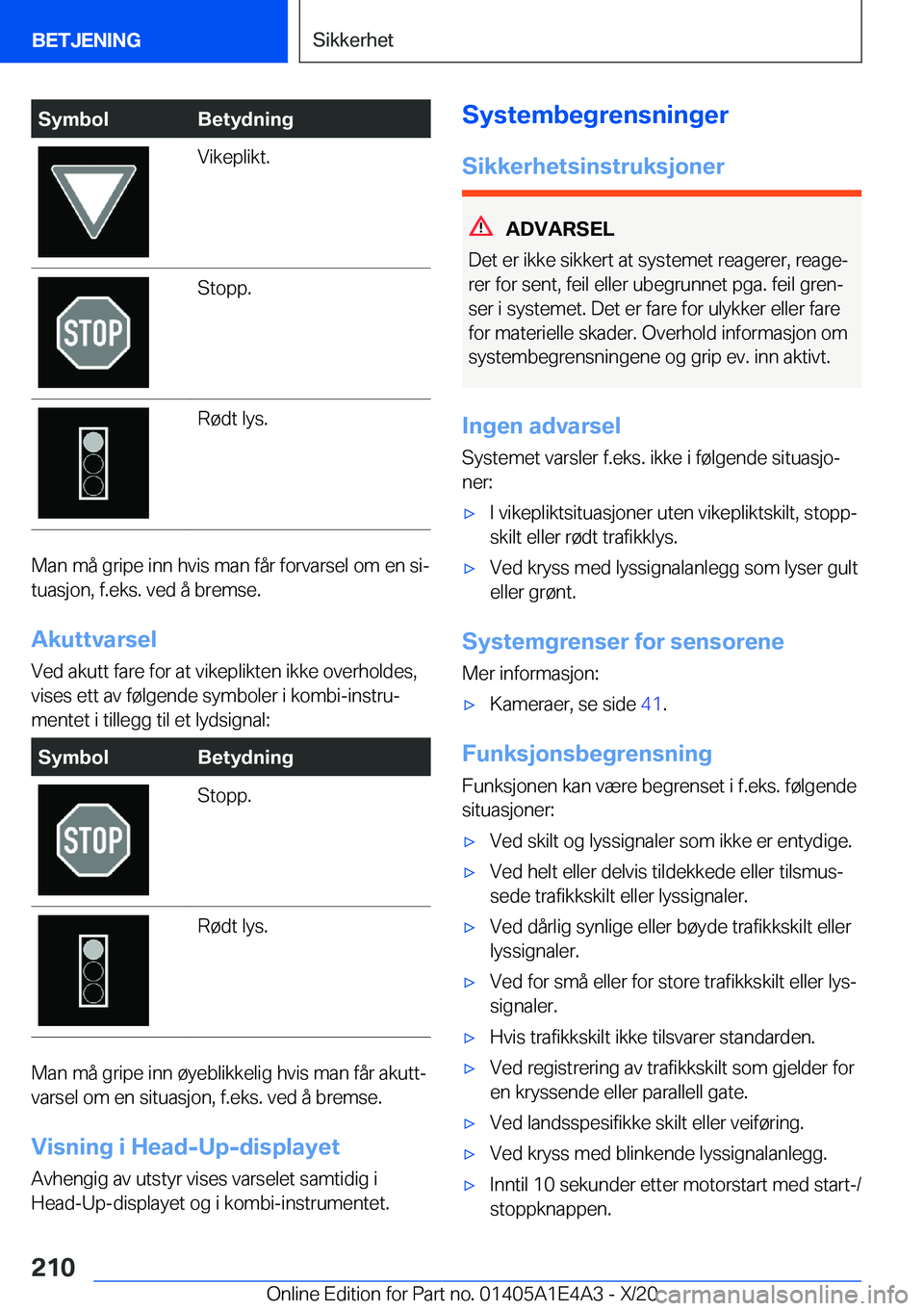 BMW M3 2021  InstruksjonsbØker (in Norwegian) �S�y�m�b�o�l�B�e�t�y�d�n�i�n�g�V�i�k�e�p�l�i�k�t�.�S�t�o�p�p�.�R�