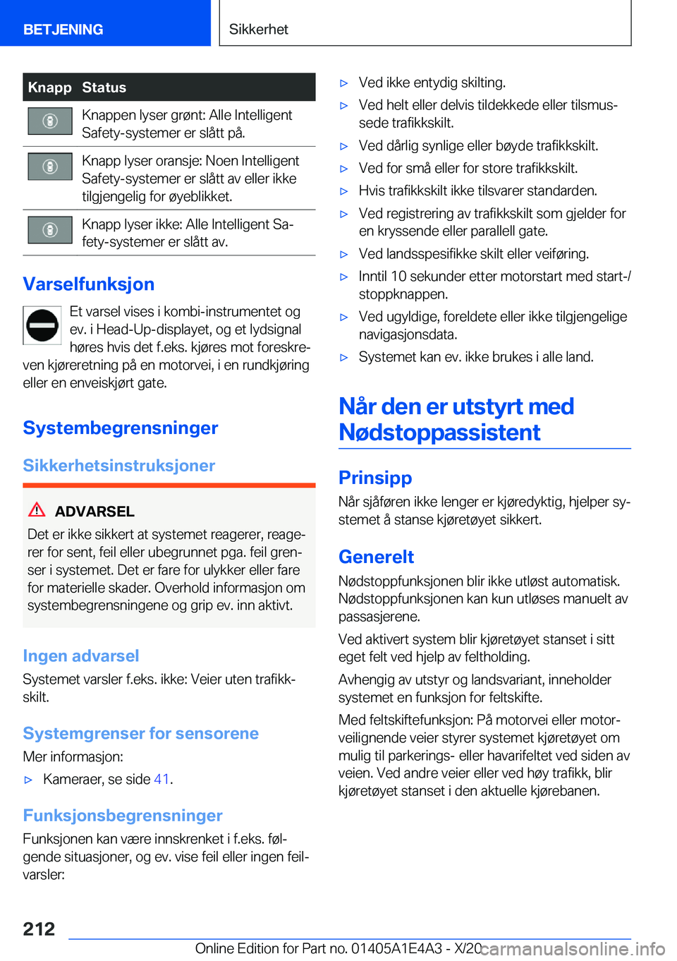 BMW M3 2021  InstruksjonsbØker (in Norwegian) �K�n�a�p�p�S�t�a�t�u�s�K�n�a�p�p�e�n��l�y�s�e�r��g�r�