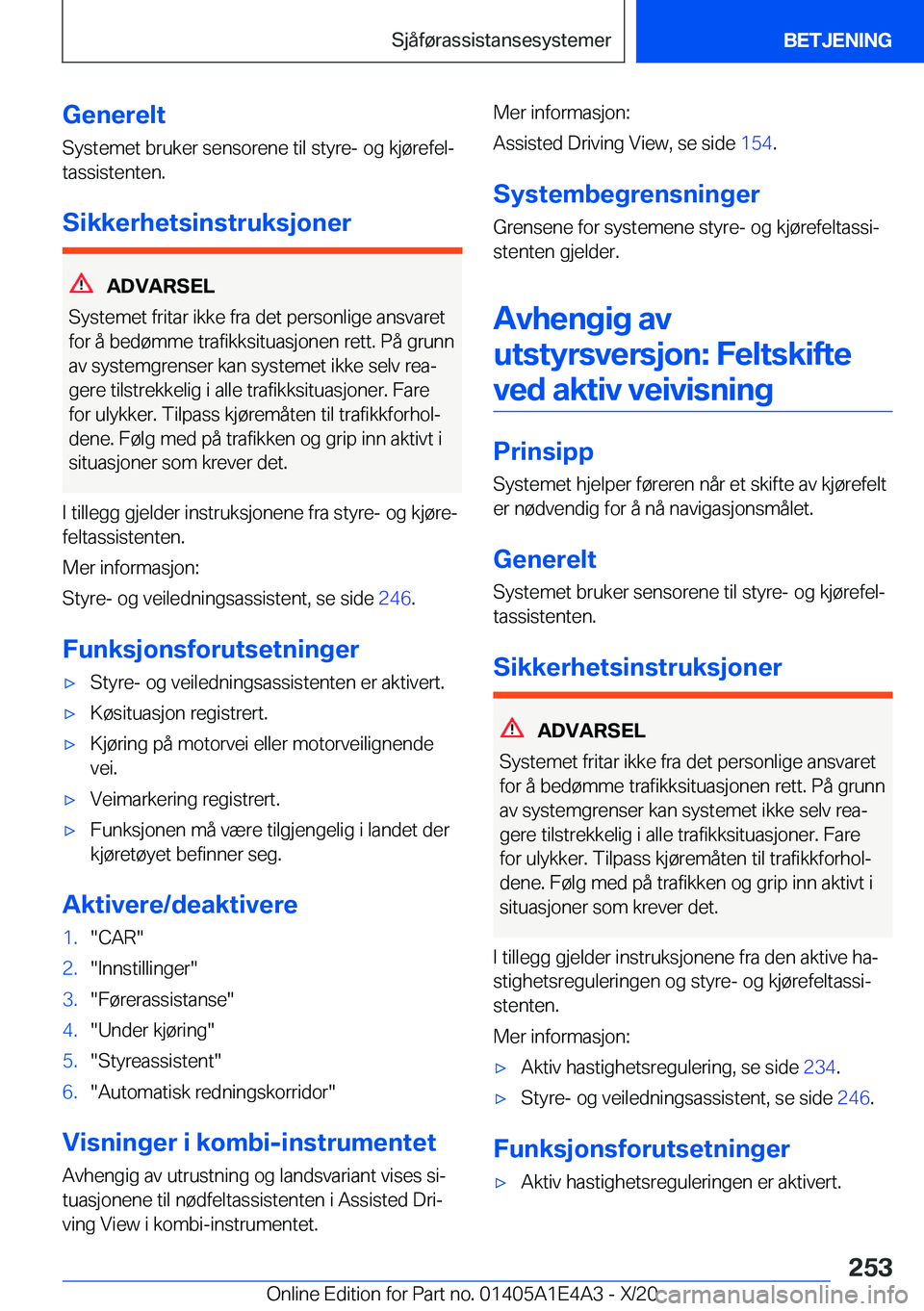 BMW M3 2021  InstruksjonsbØker (in Norwegian) �G�e�n�e�r�e�l�t�S�y�s�t�e�m�e�t��b�r�u�k�e�r��s�e�n�s�o�r�e�n�e��t�i�l��s�t�y�r�e�-��o�g��k�j�