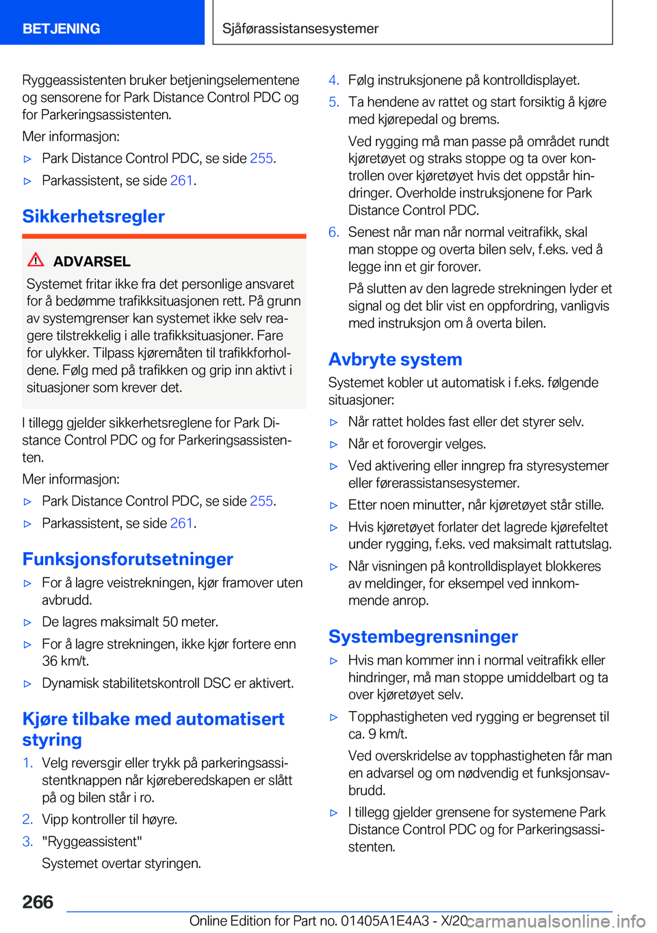 BMW M3 2021  InstruksjonsbØker (in Norwegian) �R�y�g�g�e�a�s�s�i�s�t�e�n�t�e�n��b�r�u�k�e�r��b�e�t�j�e�n�i�n�g�s�e�l�e�m�e�n�t�e�n�e�o�g��s�e�n�s�o�r�e�n�e��f�o�r��P�a�r�k��D�i�s�t�a�n�c�e��C�o�n�t�r�o�l��P�D�C��o�g�f�o�r��P�a�r�k�e�r�i