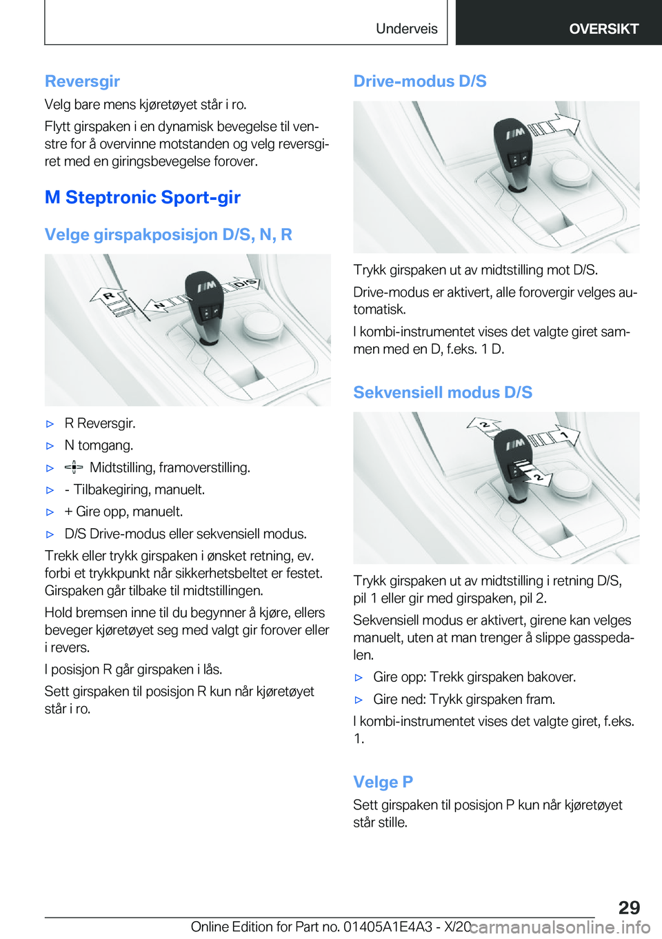 BMW M3 2021  InstruksjonsbØker (in Norwegian) �R�e�v�e�r�s�g�i�r�V�e�l�g��b�a�r�e��m�e�n�s��k�j�